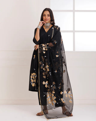 Black Organza Hand Painted Suit Set with Dupatta