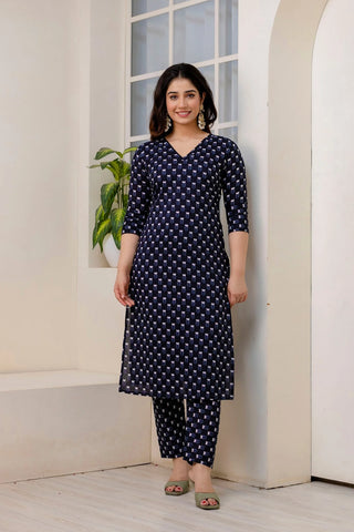 Black Pure Cotton Printed Suit Set with Dupatta