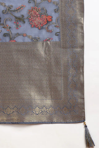 Blue Chanderi Woven Designed Suit Set with Dupatta