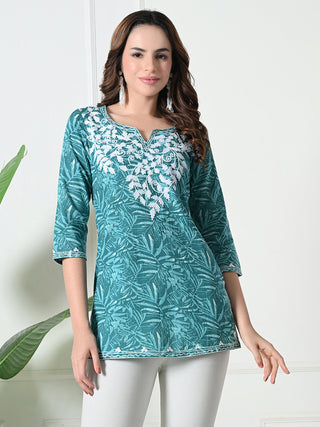 Blue Cotton Embroidered Short Kurta4
