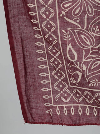 Burgundy & Beige Pure Cotton Motif Printed Suit Set with Dupatta