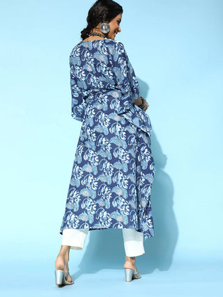 Blue Cotton Printed Kaftan Kurta