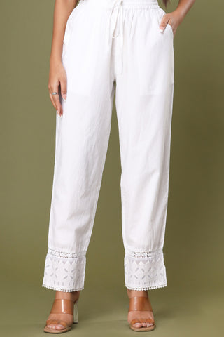 Cotton Solid White Pant