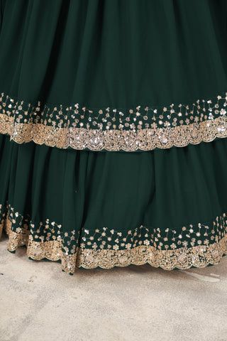 Dark Green Georgette Sequins & Zari Detailing Lehenga Choli Set