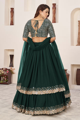 Dark Green Georgette Sequins & Zari Detailing Lehenga Choli Set