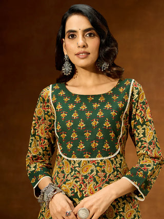 Green Cotton Paisley & Floral Print Kurta Bottom Set