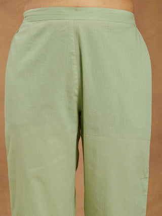 Mint Green Solid A Line Embroidered Kurta Bottom Set