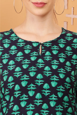 Green Rayon Geometric Print Short Kurta