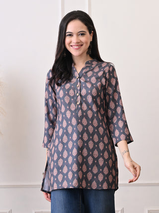 Green Rayon Printed Short Kurta
