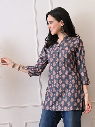 Green Rayon Printed Short Kurta