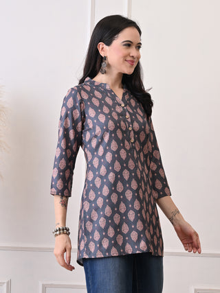 Green Rayon Printed Short Kurta