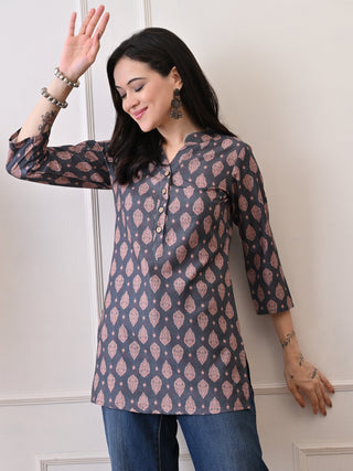 Green Rayon Printed Short Kurta