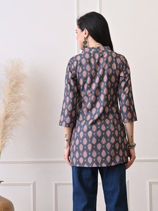 Green Rayon Printed Short Kurta