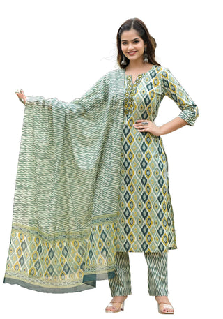 Grey Viscose Geometric Print Straight Shape Suit Set with Chanderi Cotton Dupatta