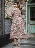 Red Floral Print Cotton Ethnic Dress