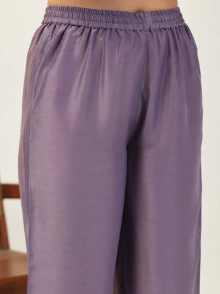 Lavender Muslin Solid Kurta Bottom Set