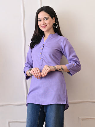 Lavender Cotton Blend Embroidered Short Kurta