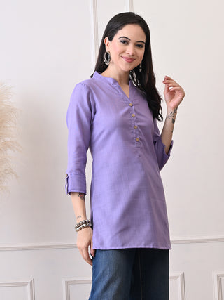 Lavender Cotton Blend Embroidered Short Kurta