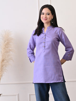 Lavender Cotton Blend Embroidered Short Kurta