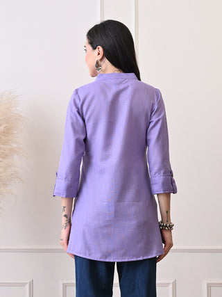Lavender Cotton Blend Embroidered Short Kurta