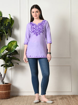 Lavender Cotton Printed Short Kurta