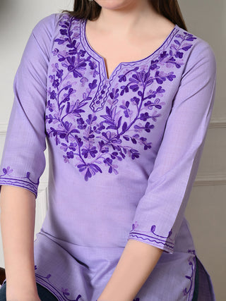 Lavender Cotton Printed Short Kurta