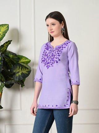 Lavender Cotton Printed Short Kurta