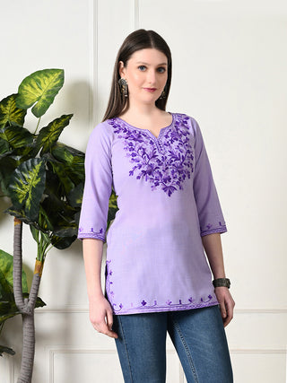 Lavender Cotton Printed Short Kurta