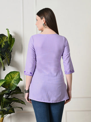 Lavender Cotton Printed Short Kurta