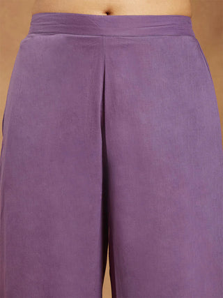 Lavender Pure Cotton Yoke Embroidered Kurta Bottom Set