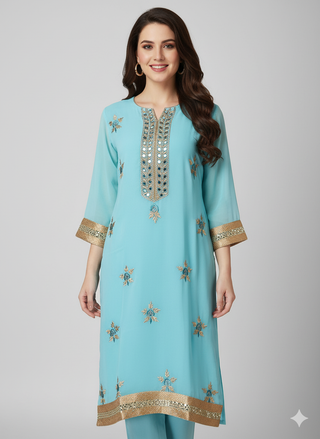 Sky Blue Georgette Kurti/Tunic