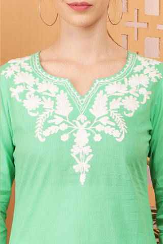 Lime Green Rayon Embroidered Short Kurta