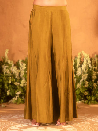 Mustard Viscose Chanderi Embroidered Ethnic Straight Kurta Set with Dupatta