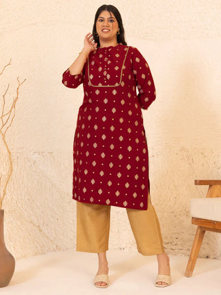 Brick Red Crepe Foil Print Kurta