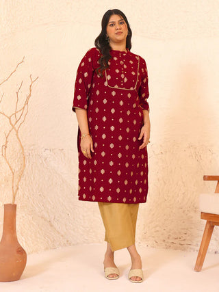 Brick Red Crepe Foil Print Kurta