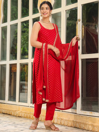 Maroon Rayon Foil Print Straight Shape Suit Set with Naznin Dupatta