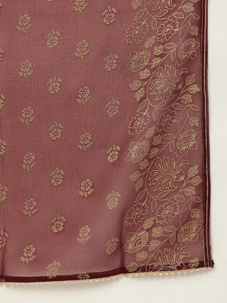 Maroon Poly Crepe Suit Set with Georgette Foil Print Dupatta