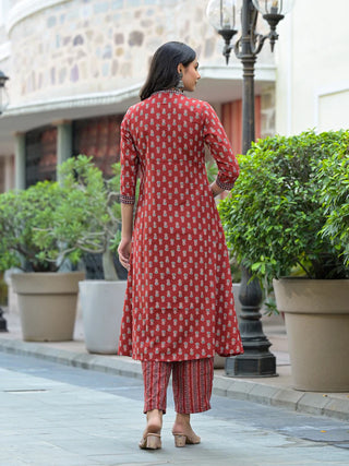 Maroon Viscose Printed & Embroidered Straight Shape Suit Set with Chanderi Cotton Dupatta