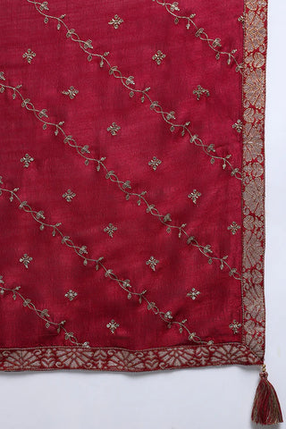 Maroon Silk Blend Embroidered Straight Shape Suit Set with Dupatta