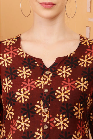 Maroon Rayon Geometric Print Short Kurta