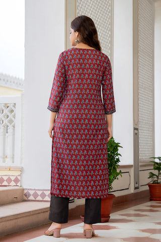 Maroon Rayon Blend Ethnic Motif Print Straight Shape Suit Set with Dupatta