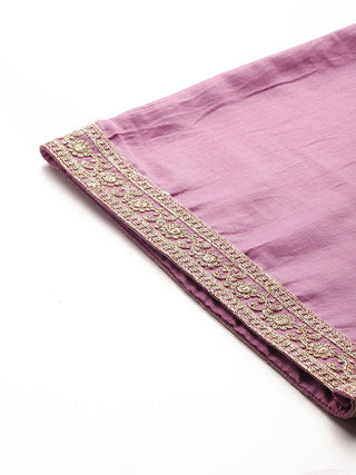 Mauve Silk Blend Zari Embroidered Suit Set with Pure Silk Dupatta