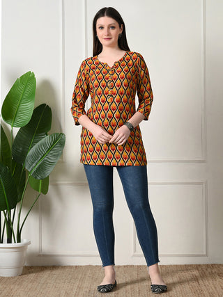 Multi Color Rayon Geometric Print Short Kurta