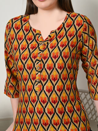 Multi Color Rayon Geometric Print Short Kurta
