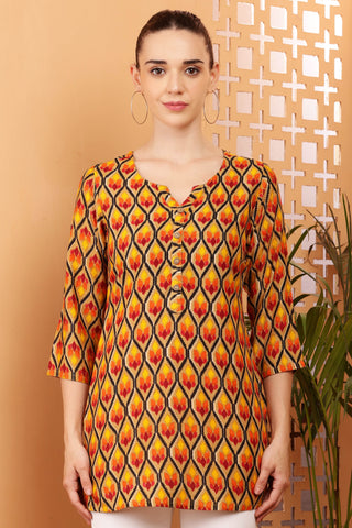 Multi Color Rayon Geometric Print Short Kurta