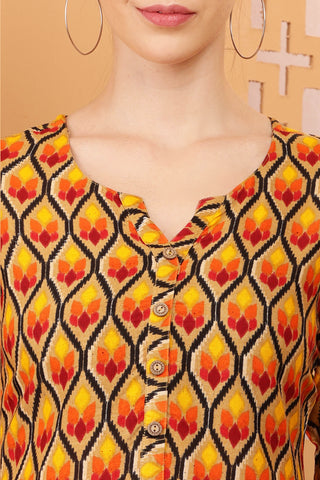 Multi Color Rayon Geometric Print Short Kurta