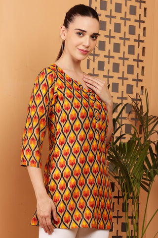 Multi Color Rayon Geometric Print Short Kurta