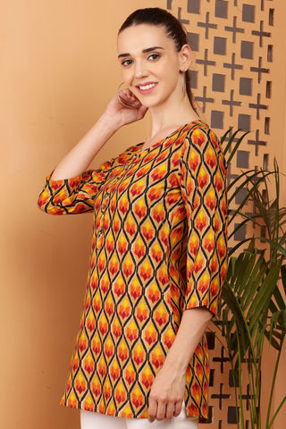Multi Color Rayon Geometric Print Short Kurta