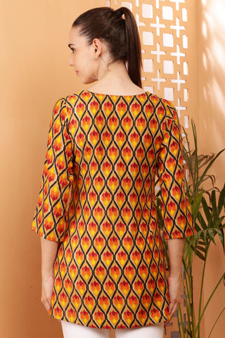 Multi Color Rayon Geometric Print Short Kurta