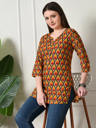 Multi Color Rayon Geometric Print Short Kurta